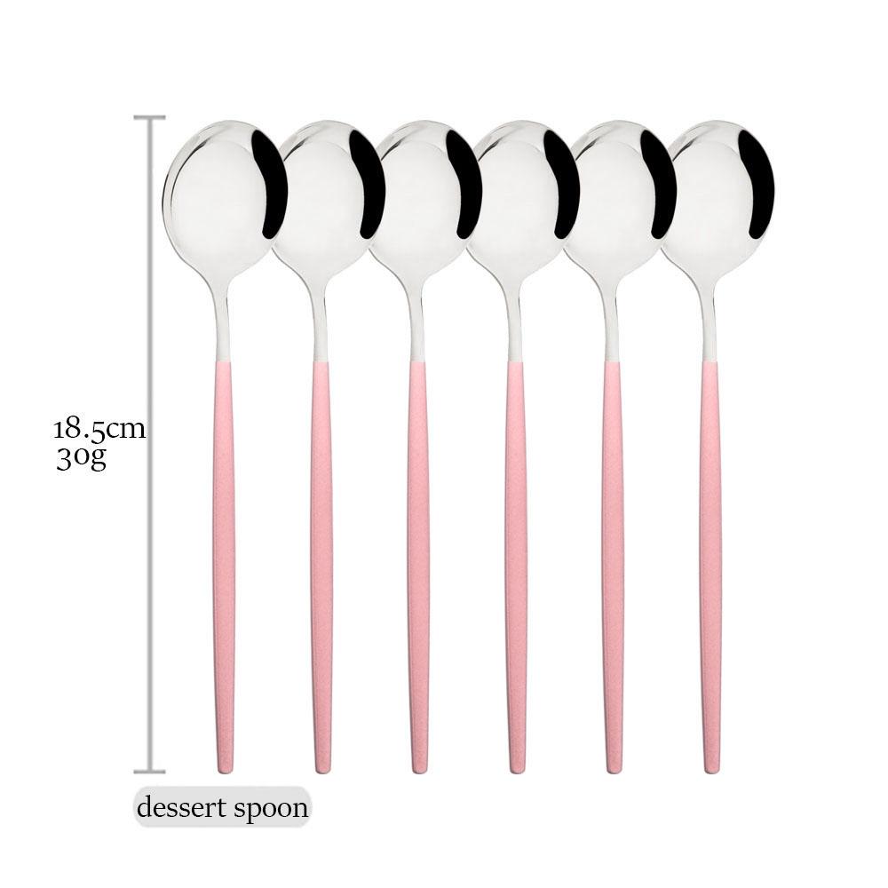 Drmfiy Spiegel Rosa Silber Besteck 6-teiliges Besteckset Edelstahl Set Tafelmesser Löffel Gabel Geschirr Küche Besteckset