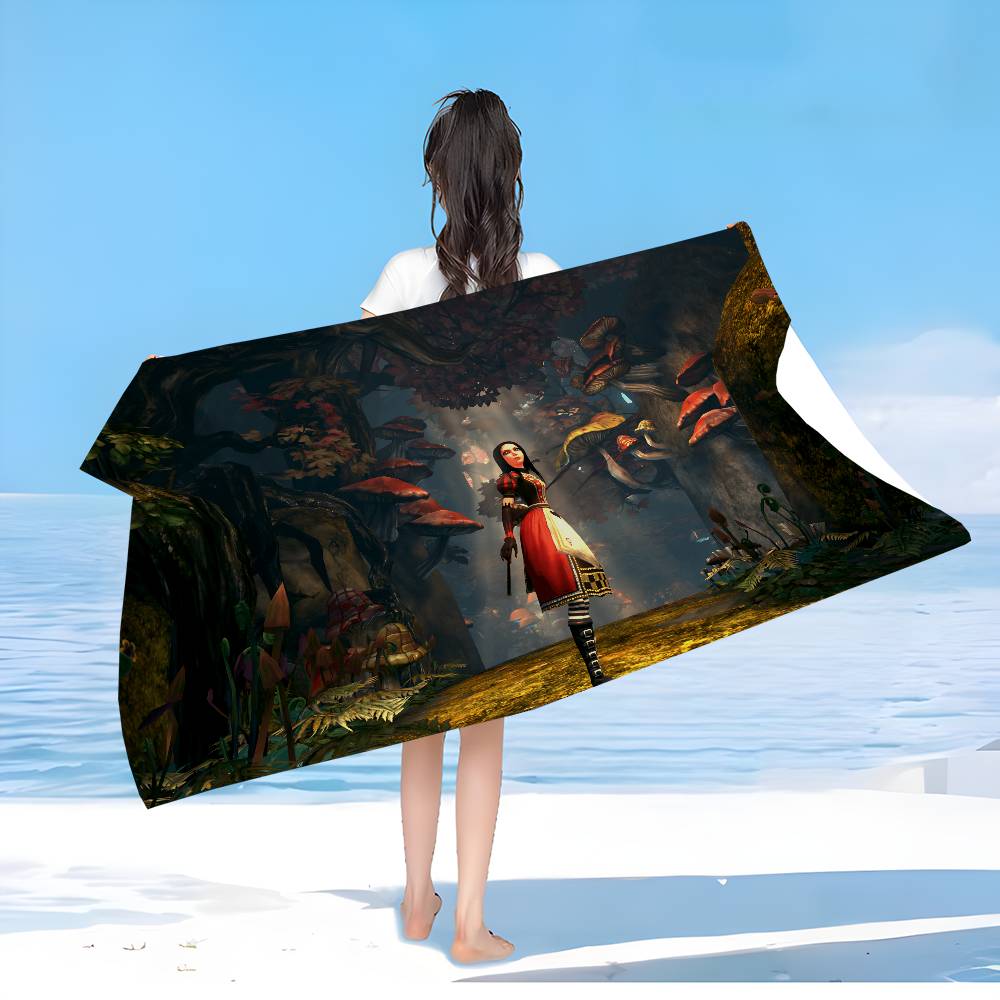 

Хоррор-игра A-Alice Madness Returns Аниме Пляжное полотенце для плавания Мягкое впитывающее мочалка Детские подарки Для путешествий Кемпинга Тренажерного зала W40*H60(CM)