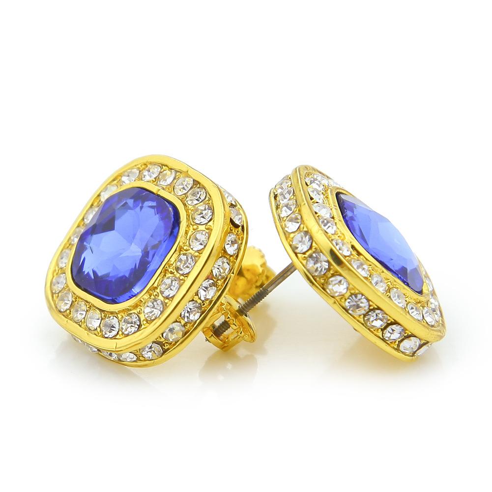 Orecchini a bottone stile gemma Hiphop da uomo nuovi Bling Ice Blue Ruby Vendita calda Accessori per orecchini Hip Hop