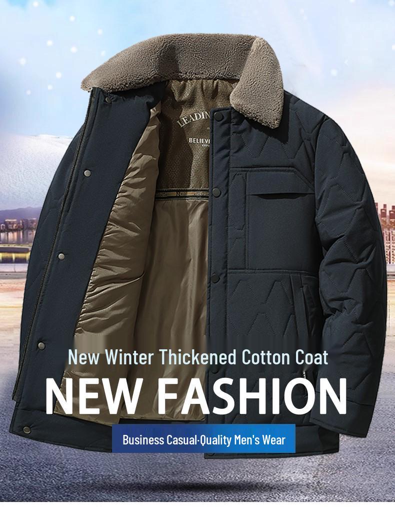 Men's Winter Cotton Jacket with Detachable Fur Collar - Warm, Versatile, Dad's Casual Wear for Cold Weather