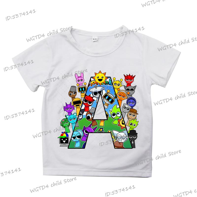 2025 Neue Sprunki Englischer Buchstabe ABCD.. Kinder T-Shirts Mode Incredibox Spiel T-Shirt Cartoon 26 Alphabet Jungen Mädchen Lustiges T-Shirt