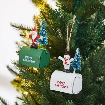Christmas Tree Ornaments Iron Cabin Mailbox Indoor and Outdoor Hanging Decorations Window Display Pendant Home Decor Accessories