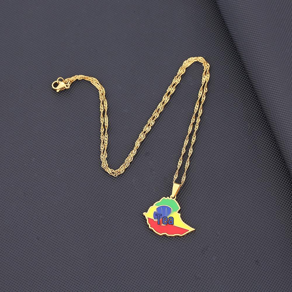 Ethiopia Map Necklace: Women’s Ethnic Geometric Titanium Steel Pendant Chain