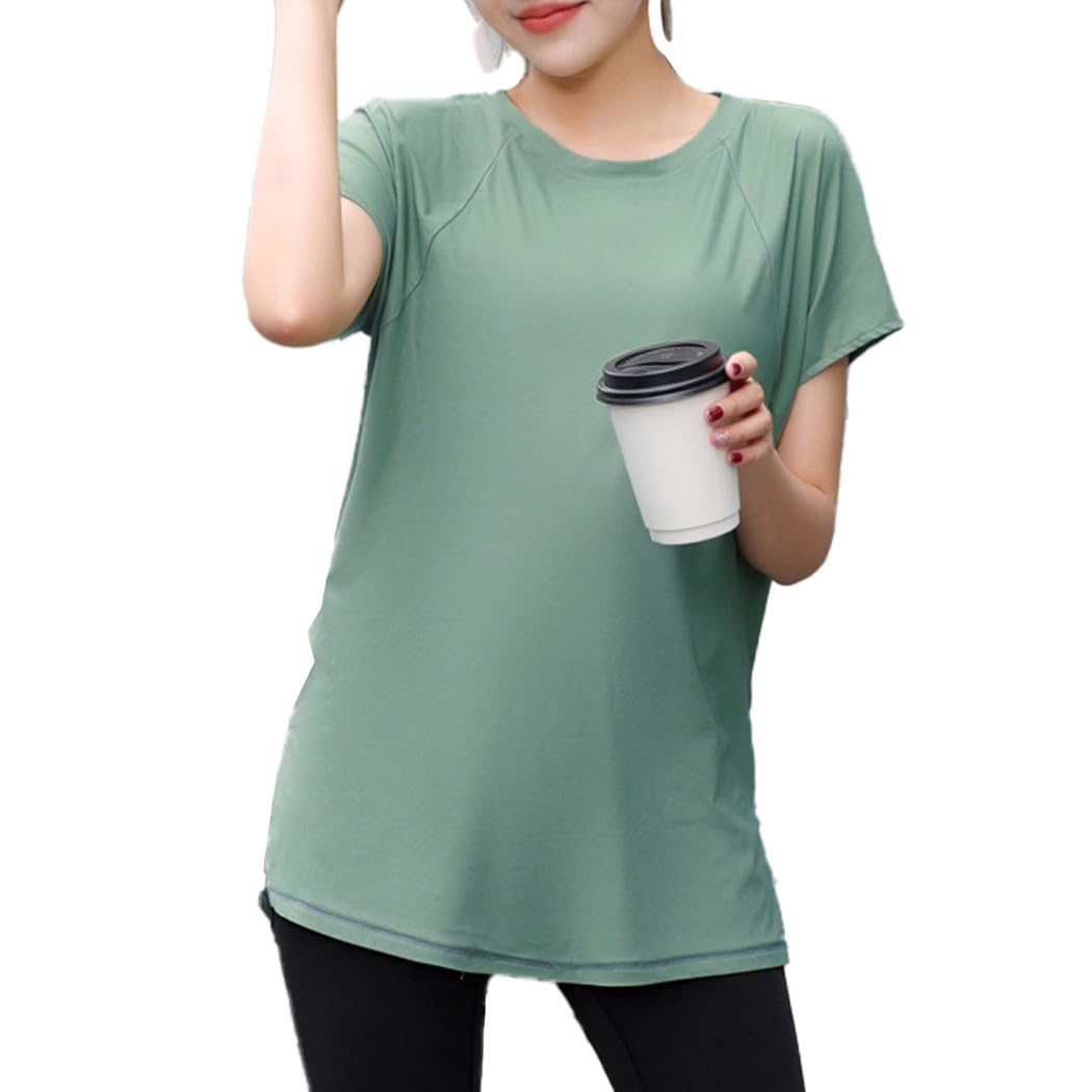 

DAYCLOSET Йога Йога Шорты Длинные Свободные yoga125 Женский Топ, Футболка, Рукав, Лестный, Быстросохнущий, Легкий, Длина, Эластичный, Посадка, (Размер L, зелёный