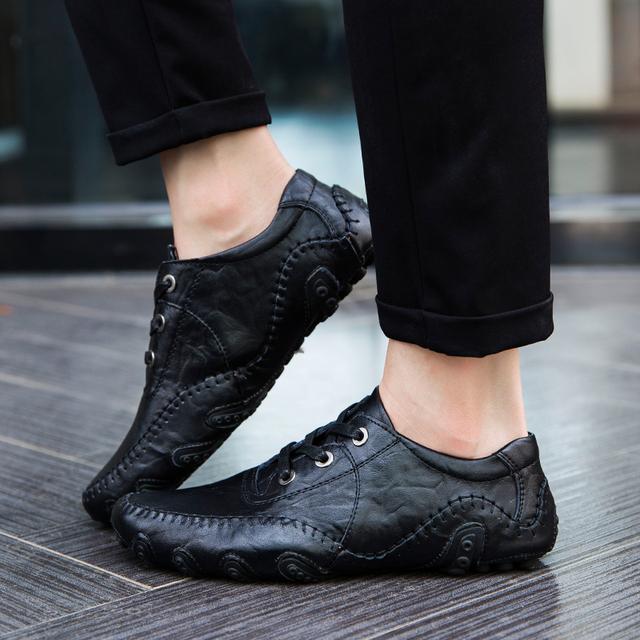 Men Leather Shoes Men Comfortable Loafers Shoes Men Lace -Up Flats Driving Shoes Men Leather Sneakers Man Boat Shoes