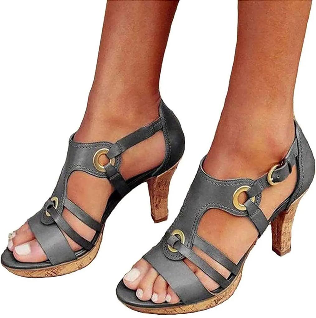 Fashion Summer New Shoes Women Sandals with Metal Decoration High Thick Heels Round Toe Women Plus Size 43 Fashionable Platform Sandals