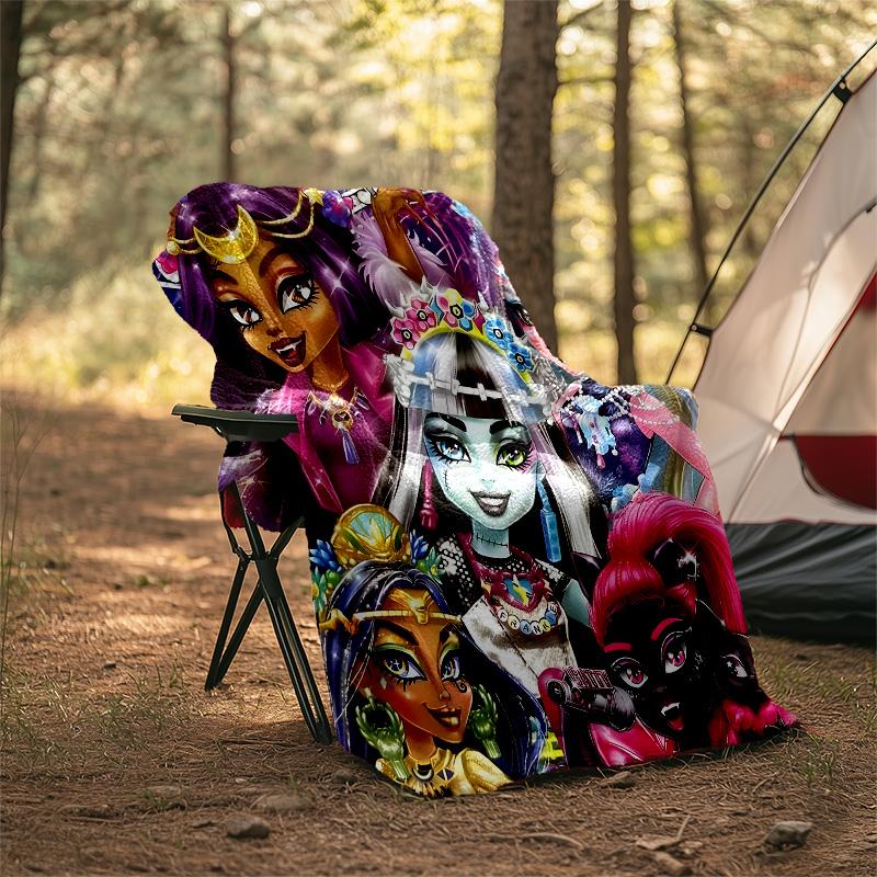 1pc Monster High (4) Theme Blanket - Digital Print, Polyester, Cozy for All Seasons, Perfect for Outdoor, Camping, and Travel