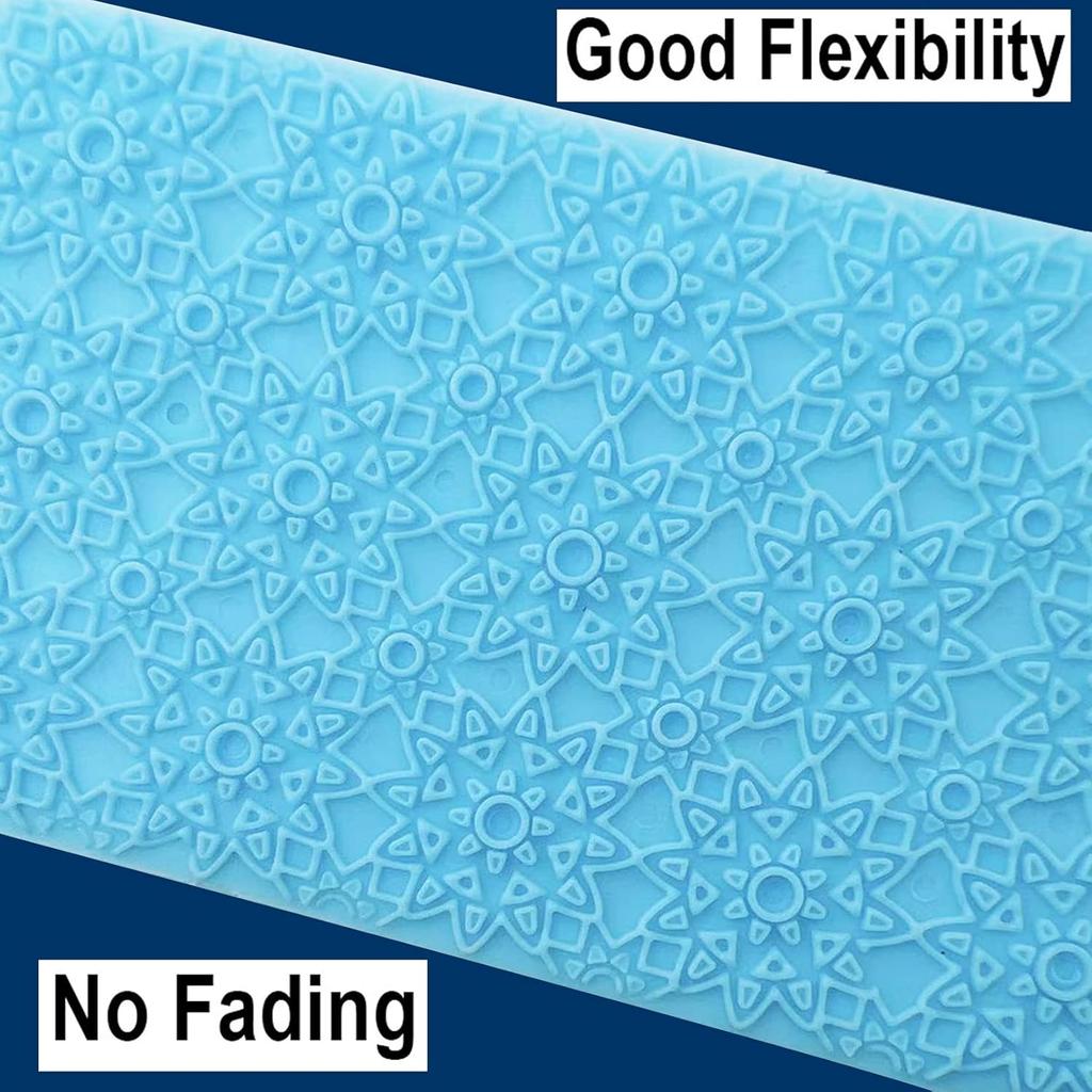 6 Pack Fondant Impression Mat Set Cake Decor Mold Set-Embossed Tree Bark/Flower/Cobblestone Texture Design Sugarcraft Decor Tool for Chocolate