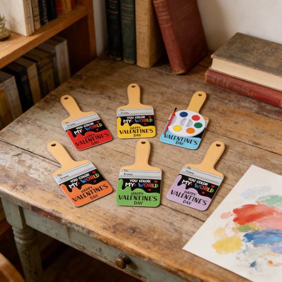 Watercolor Paint Set 5 Colors Paints Palette with Paintbrush Mini Paint Set Includes Paint Brush Shape Valentine's Day Cards Gift for Kids Party