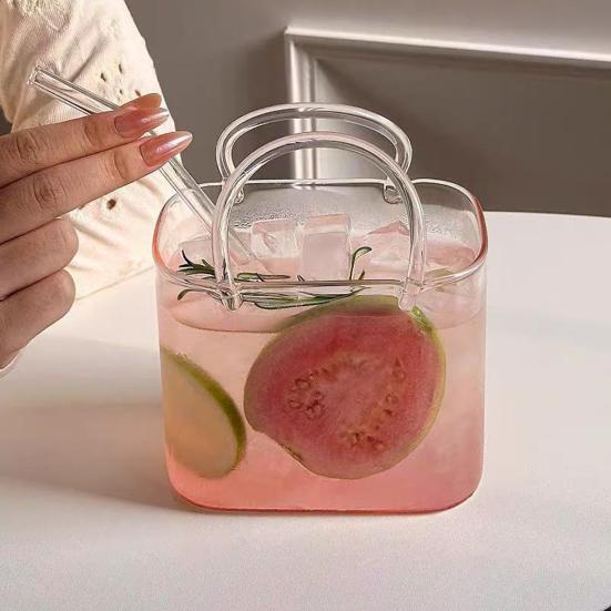 Tumbler with Straw Transparent Heat-Resistant Glass Cup for Juice Cocktails Iced Coffee
