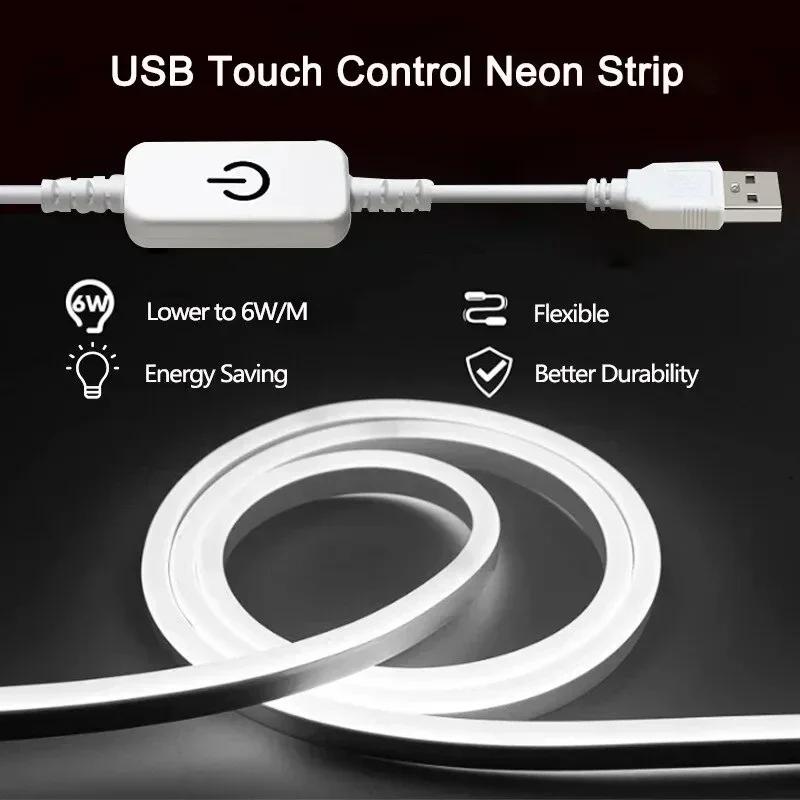 5V LED Neon Strip Lights USB with Touch Dimmer Waterproof Flexible Silicone Tape LED Lights for Home TV Backlight Decor Lighting