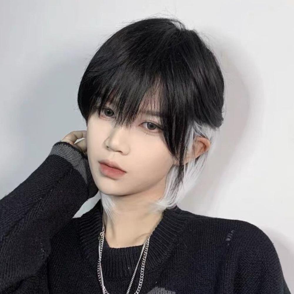 Highlights Long Cosplay Wig Synthetic Anime Men Wigs Wolf Tail Mullet Head Wigs with Bangs Boy