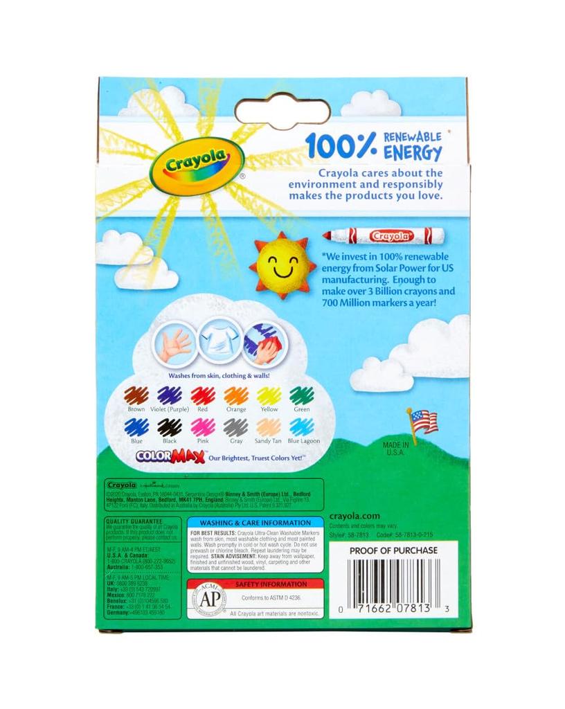 Crayola Marker 12 Fine Product Number 587813 Water-Removable Pens, Colors, Tip, Authentic,