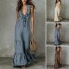 Women's Ruffle Deep V Neck Maxi Dress, Sleeveless Tiered Ruffle A-line Long Dress, Summer Beach Vacation Sundress