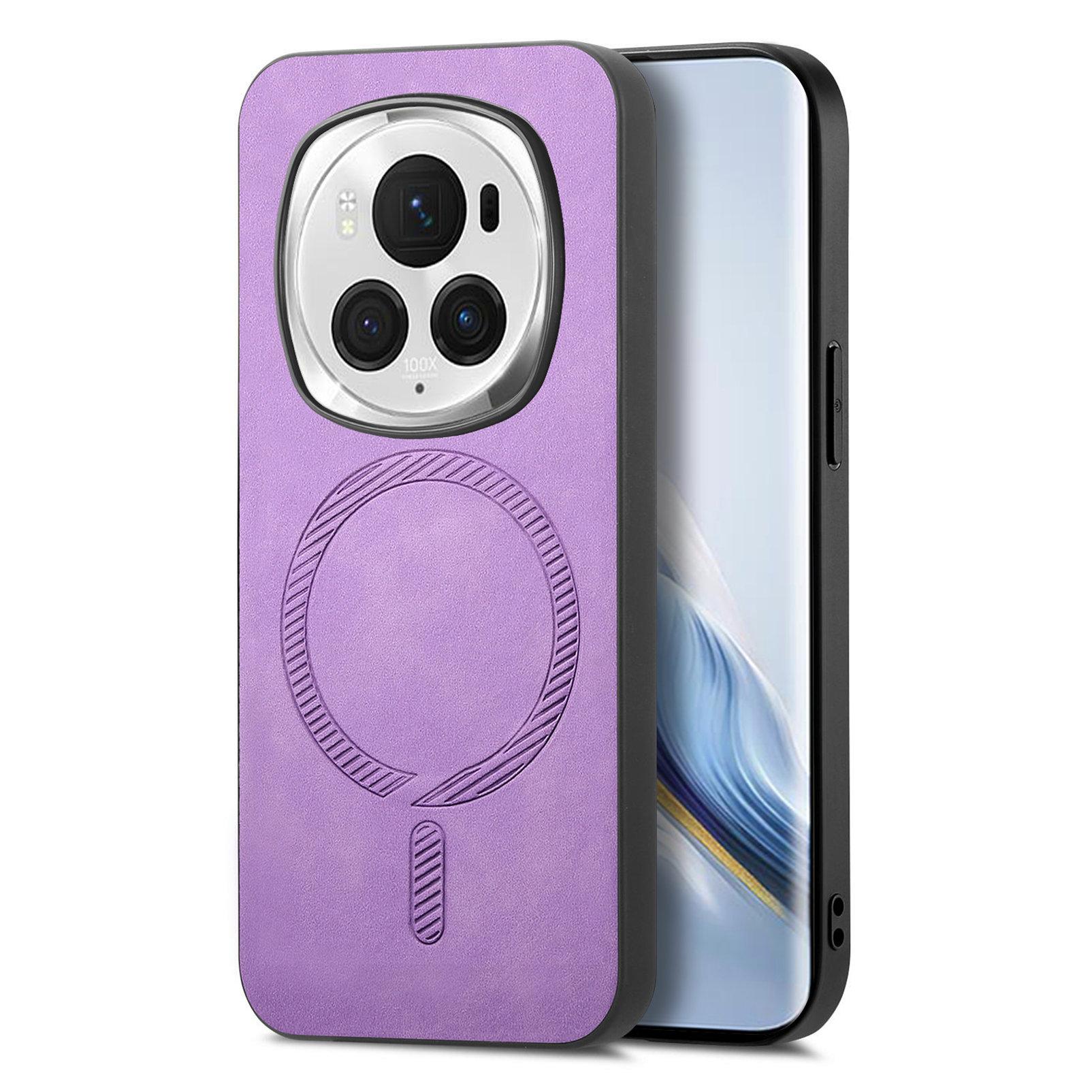 

For Honor Magic6 Pro 5G Leather Back Case Compatible with MagSafe Skin-touch Phone Cover Purple