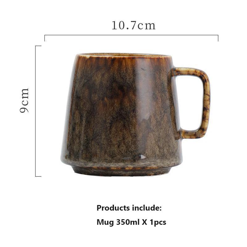 Japanese Vintage Ceramic Mug, High-Capacity Cup, Couple Drinking Home Office Handle, Coffee Tea Cups, Underglaze Color, 111ml