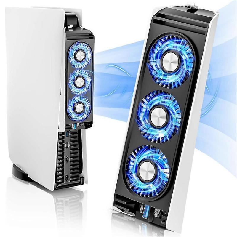 For PS5 Cooling Fan Quiet Cooler Fan LED Light USB3.0 Hubs for Playstation 5 Disc Digital Edition Co