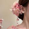 Elegant Design Flower Hairpin Pink Floral Headdress Tassel Hanfu Hair Accessories  Party Wear