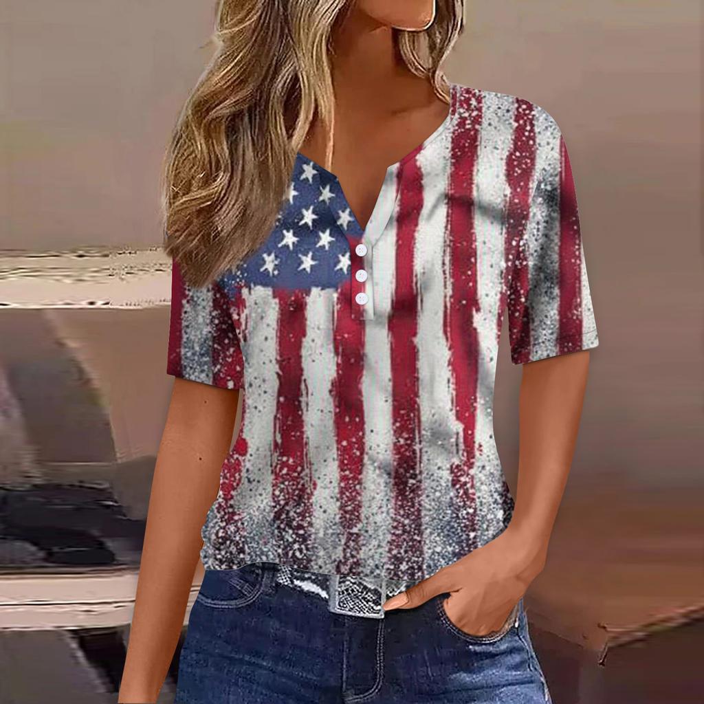 Women's T Shirt Tee Print Button Short Sleeve Daily Weekend Fashion Basic V- Neck Regular Top