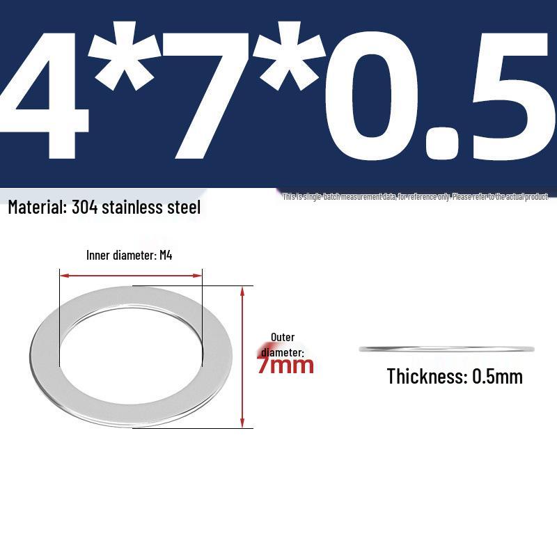 304 Stainless Steel Ultra-Thin Flat Washers - Available in Thickness: 0.1mm, 0.2mm, 0.3mm, 0.5mm