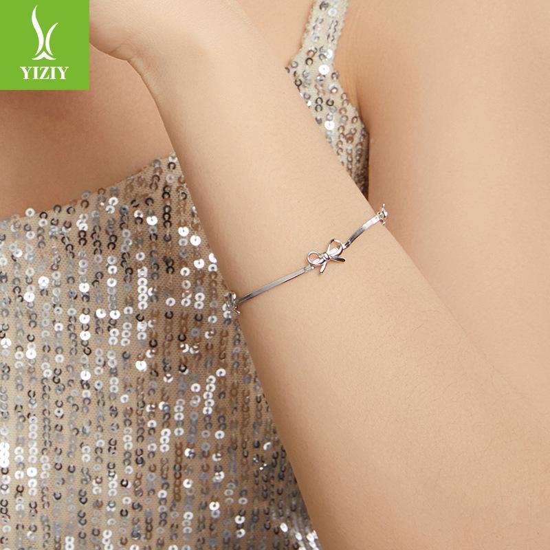 S925 Sterling Silver Bow Bracelet, Simple Romantic Fairy Style Sterling Silver Bracelet Jewelry