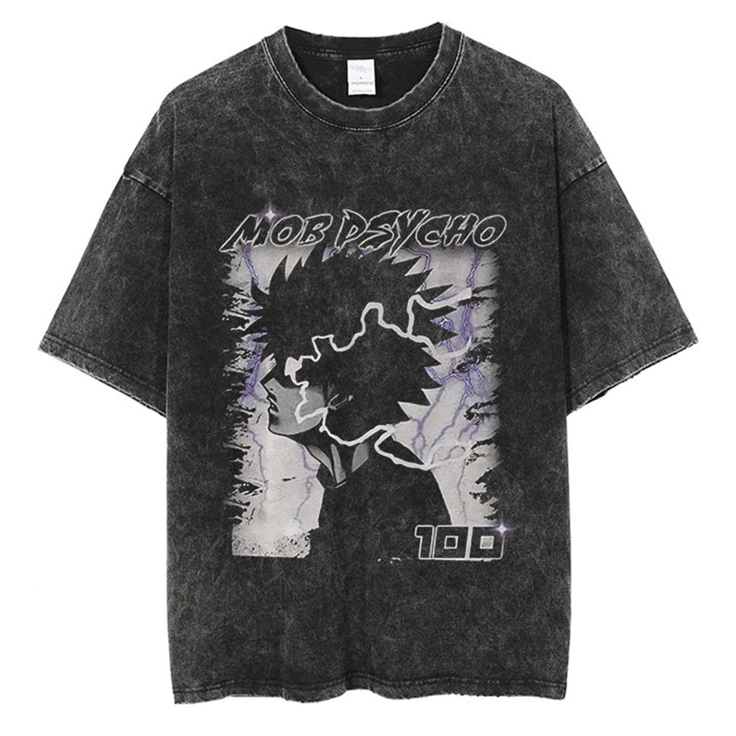 

Аниме Моб Психо Графическая Выстиранная Футболка Мужская Уличная Одежда Харадзюку Винтажная Хлопковая Футболка Летняя Футболка с Коротким Рукавом Повседневная Футболка 3XL