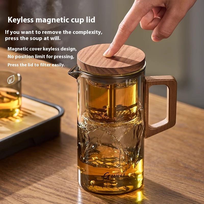 GIANXI 500ML Wooden Handle Teapot High Temperature Resistant Glass Tea Set Press To Make Teapot Separation Tea Brewing Kettle