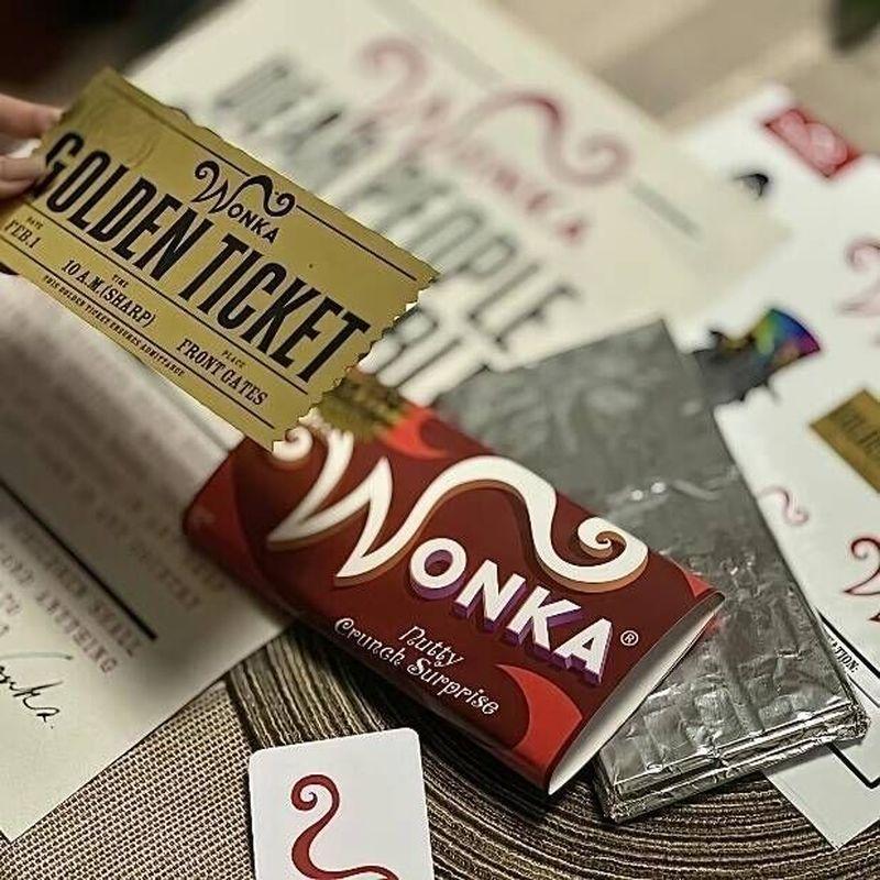 Hot Anime Wonka Charlie Chocolate Golden Ticket Anime Gold Voucher Brooch Pin Badges Metal Pins Bookmark Collection Holiday Gift