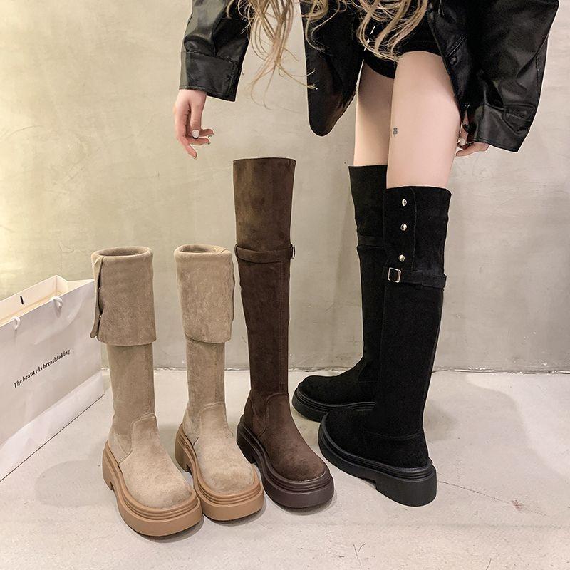 Two wear folded thick-soled boots, children's autumn and winter new thick-heeled knee knight boots, spring and autumn models