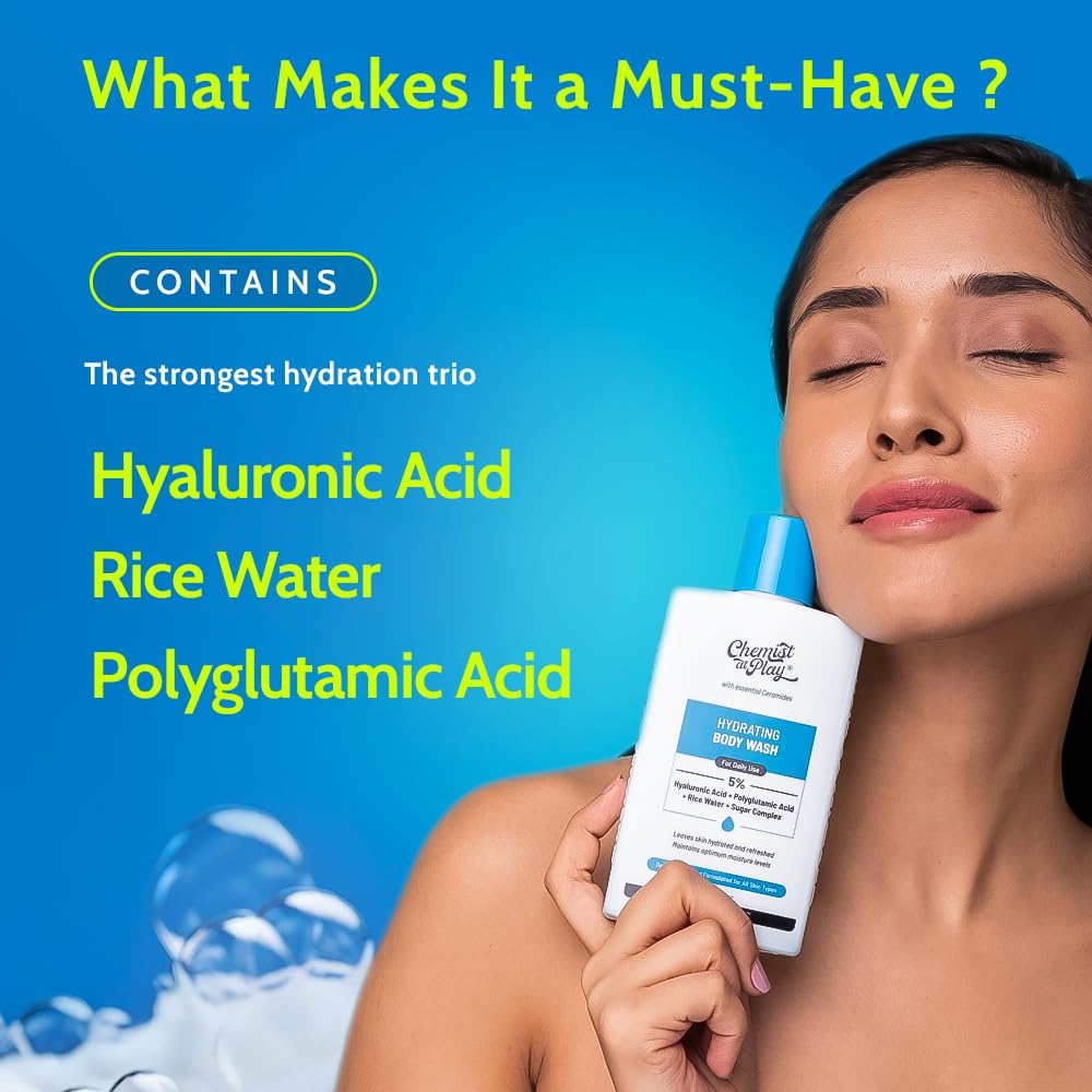 Chemist At Play Hydrating Body Wash For Dry Skin | Hyaluronic Acid Winter Body Cleanser for Intense Hydration | Reduces Flakes & Itchiness | Polygluta