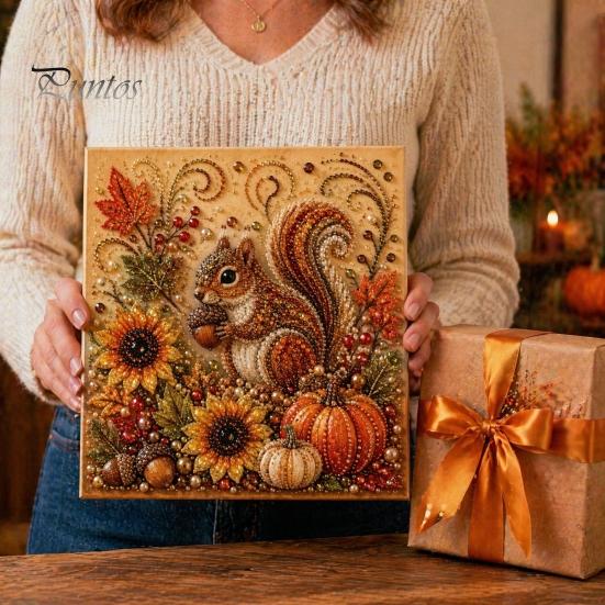 Thanksgiving Home Decor Autumn Faux Pearl Painting Kit, Fall Theme Art DIY Kit for Festive Seasonal Craft Kits Adults, Fox Pumpkin 3D Set Decor,