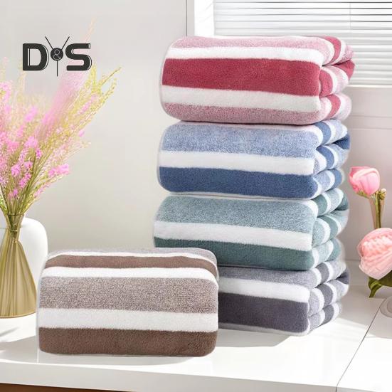 Coral Fleece Towel Set Striped Absorbent Bath Towel Lint Free Fade Resistant Towel Shower Wrap for Spa Poolside Daily Use