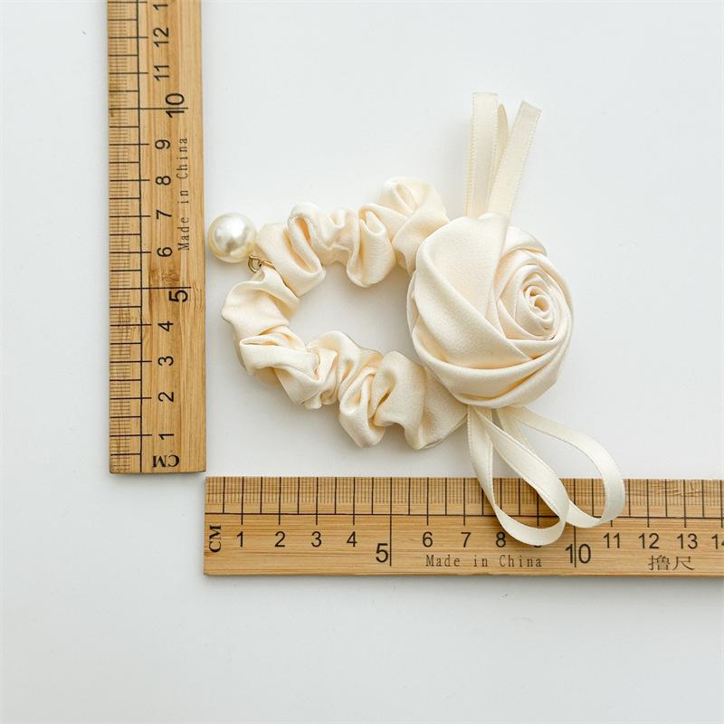 3D Rose Pearl Pendant Large Intestine Hair Tie Headband Women's Gentle Hair Accessories