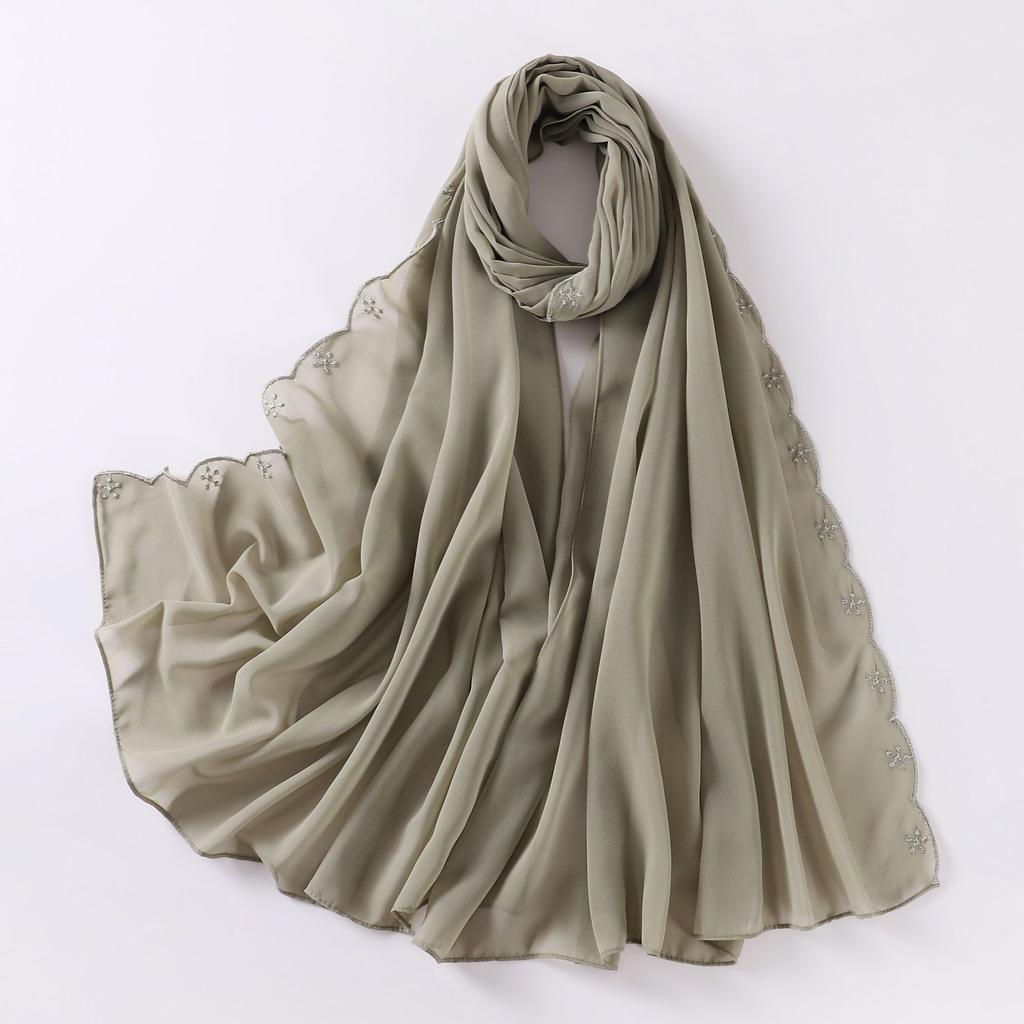 Women S Embroidered Pearl Chiffon Scarf For African Ethnic Style