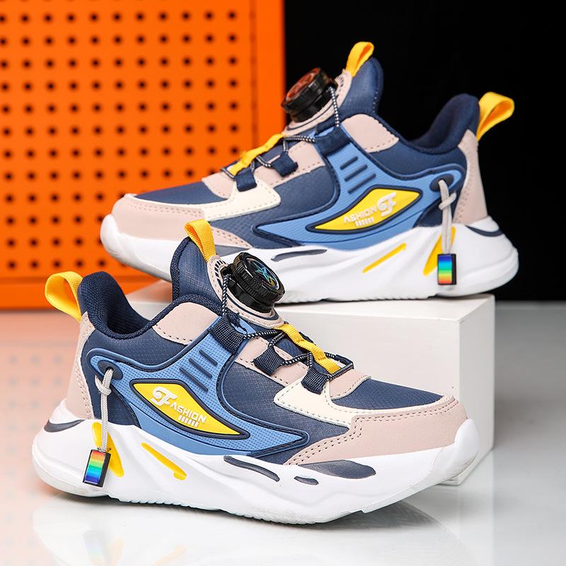 Waterproof Children's Explosive Lightweight Button Casual Leather 2025 Sneakers Running Shoes Rotating Boys Students