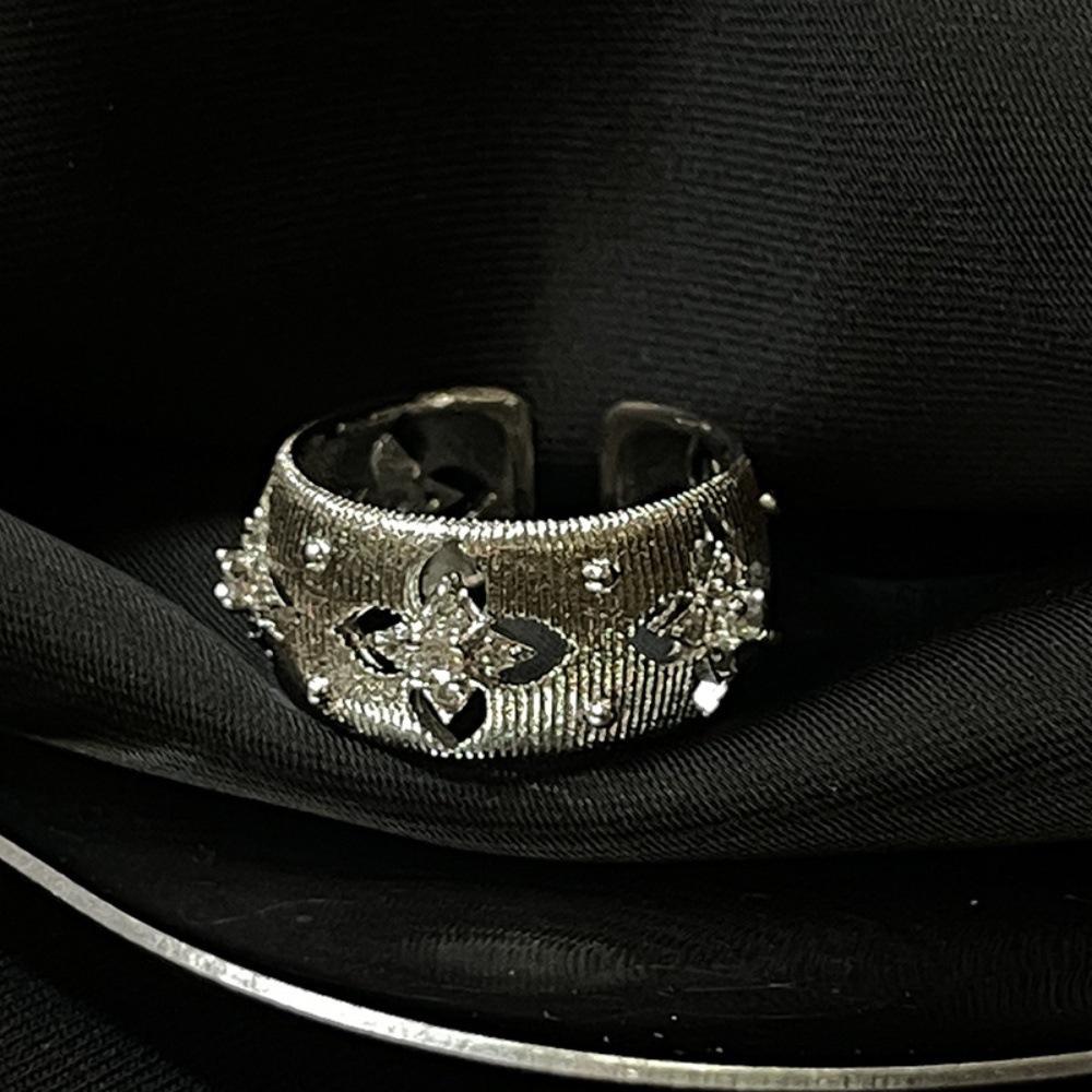 Li Luo Vintage Gold Gebürsteter 925 Sterling Silber Verstellbarer Damenring