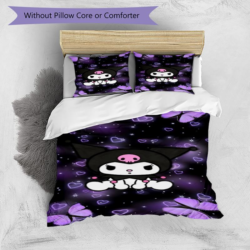 3pcs Sanrio Kuromi pattern bedding set duvet cover set includes duvet cover &pillowcases, perfect all season bedroom decoration & gift