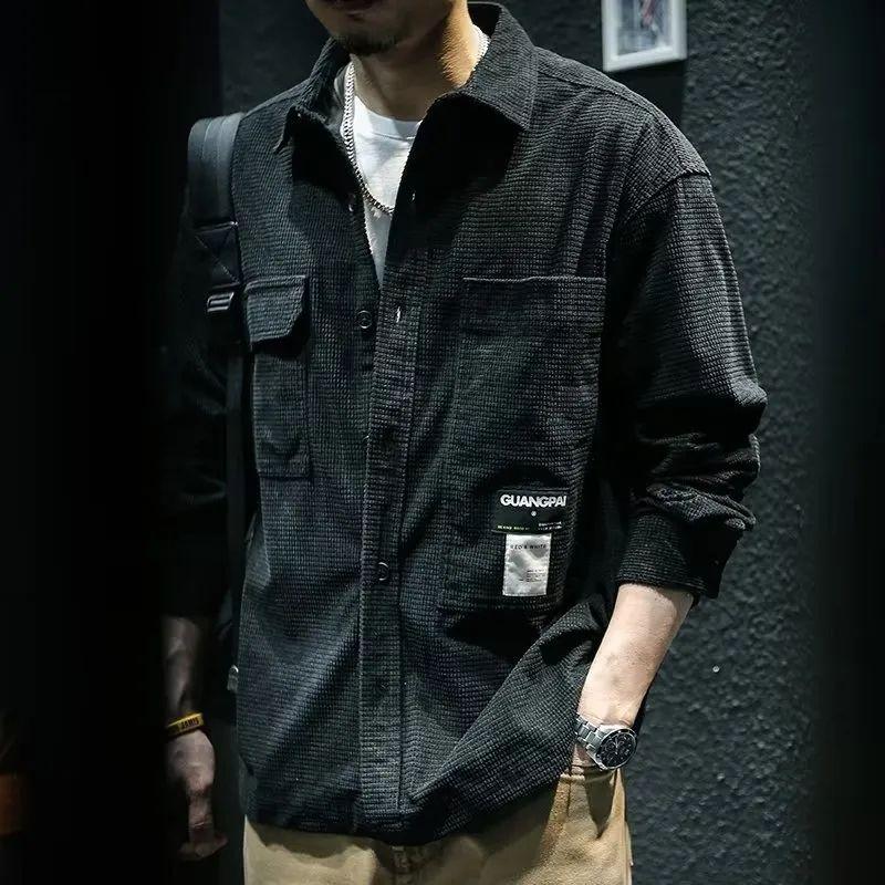 

Рубашка вафельная в клетку, мужская свободная куртка на осень и зиму, мужская повседневная рубашка в стиле ретро с длинными рукавами на весну и осень XS чёрный