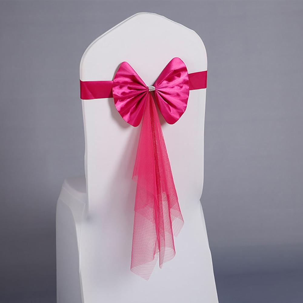 

1Pcs Bow Knot Tie Chair Bandage Wedding Chair Ribbon Hotel Banquet Party Home Decor Supplies Rose Red