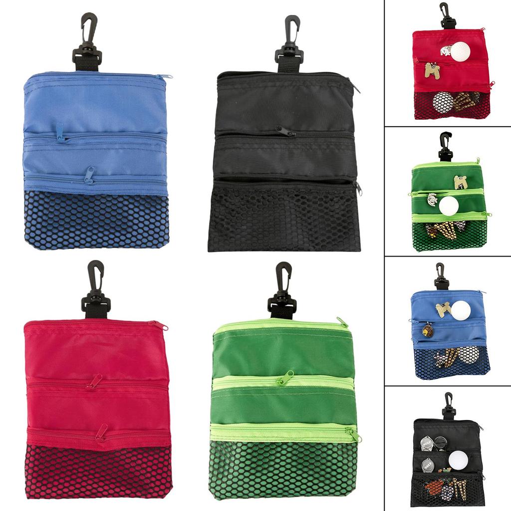 Portable Golf Ball Bag with Hooks Mini Storage Bag Golf Tee Holder with Zipper for Outdoor Sports Golfer Gift Golf Equipment