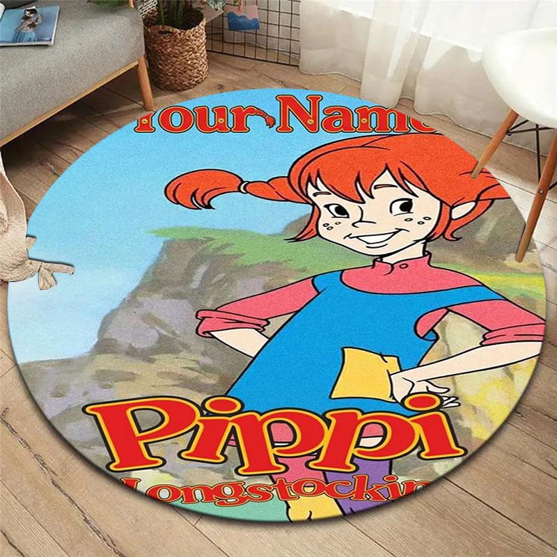 Pippi Longstocking Custom Name Round Area Rug,Carpet Rug for Living Room Bedroom Sofa Playroom Decor,Non-slip Floor Mat