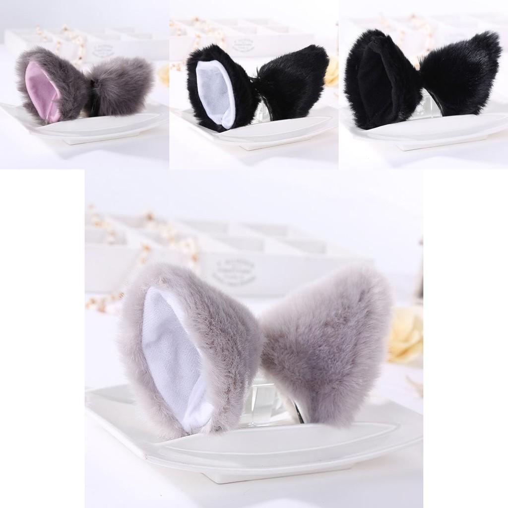 Luxurious Faux Fur Cat Fox Long Fur Ears Costume Hair Clip For Halloween Cosplay Parties