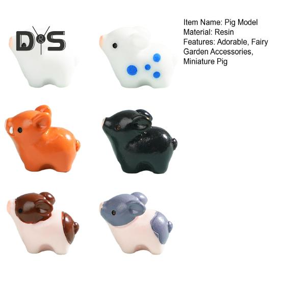 6 Pcs Mini Pig Figurine Resin Miniature Pig Ornament Planter Decor Cartoon Mini Pig Statue for Moss Micro Landscape Fairy Garden Accessories