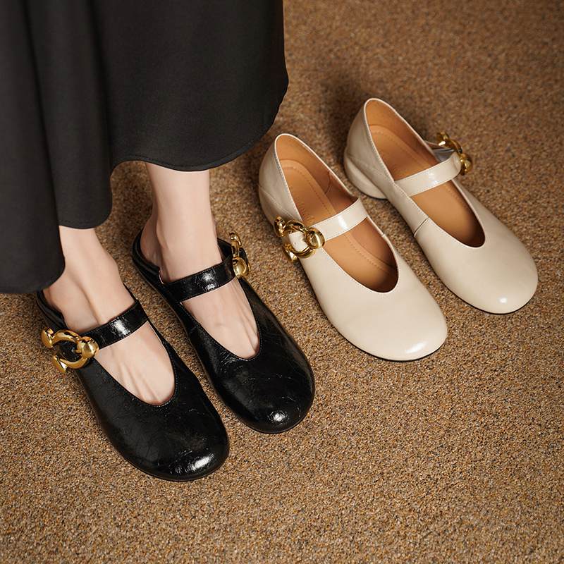 Krazing Pot Sheepskin Fashion Summer Spring Autumn Med Heels Metal Buckle Women  European Design Round Toe Pumps