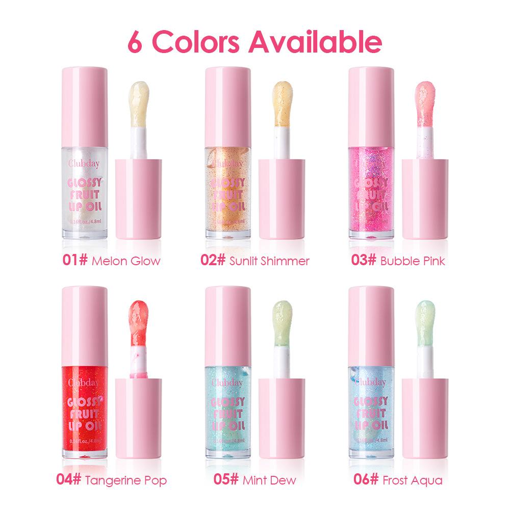 Clubday 6pcs Glossy Fruit Lip Oil Set Shimmery Hydrating Lip Gloss Tint Nourishing Mirror Plumping Liquid Lipstick Makeup Cosmetics Gift