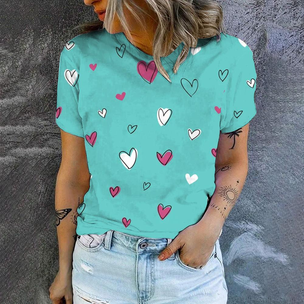 

Женское повседневное платье с коротким рукавом, узор в виде красного сердца, новое летнее платье, простой стиль, удобный топ, новая мода 2024 года 6XL