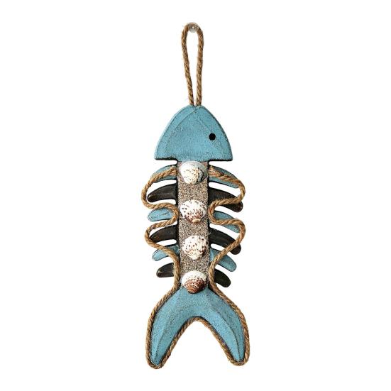 Fish Bone Wall Decoration with Hemp Rope Lanyard Easy to Hang Wall Art Wood Retro Style Pendant for Living Room Bathroom A