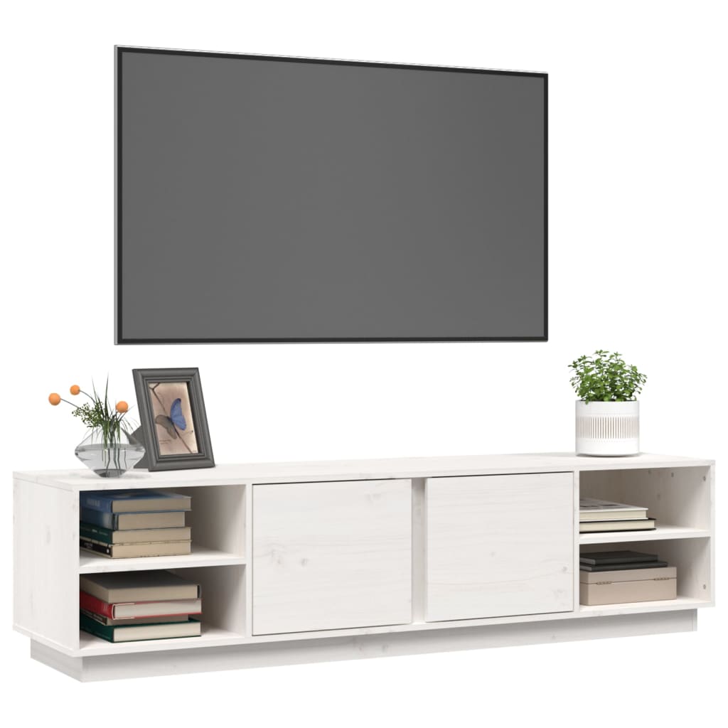 TV Cabinet in White 156 x 40 x 40 cm Solid Pine Wood