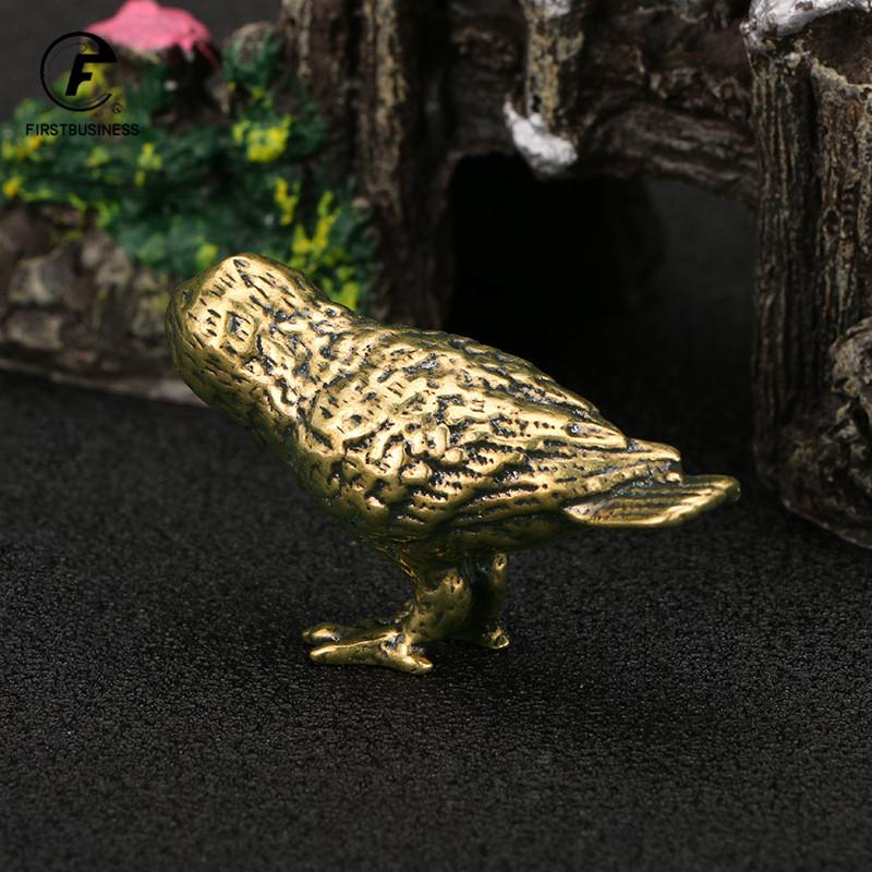 Antique Owl Solid Brass Figurines Miniatures Desktop Ornament Vintage Animal Small Statue Home Decorations Crafts