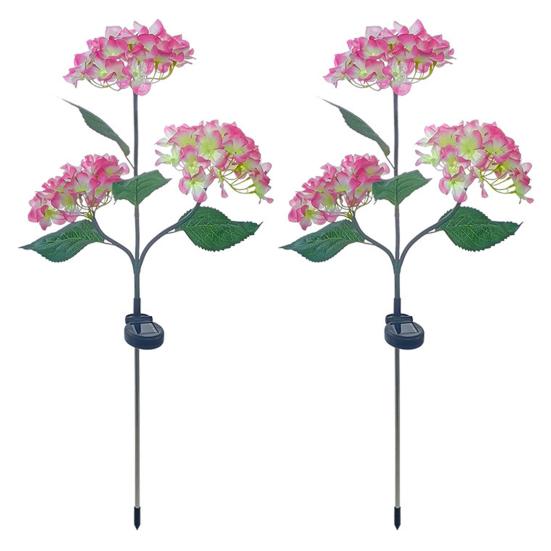 3-Head Solar Hydrangea Flower Garden Light with Colorful LEDs Waterproof Outdoor Stake Lamp
